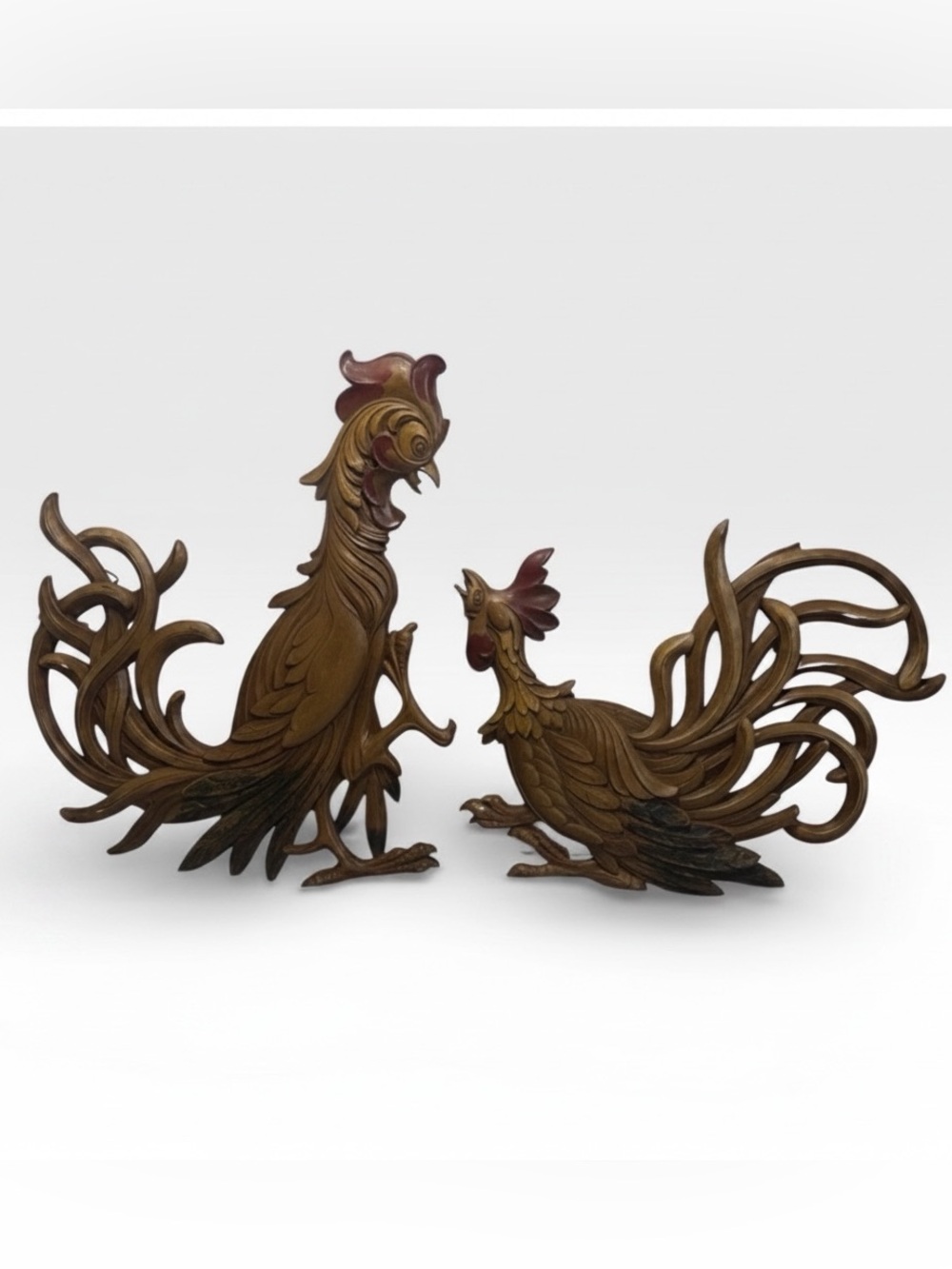 Rooster Wall Plagued Vintage 1965 Syroco Set of 2 USA made 57 yrs old!